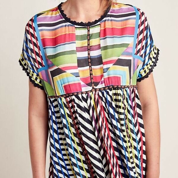 Anthropologie Tops - Anthropologie Conditions Apply Top By Kynsa Tunic Blouse Geometric Bright